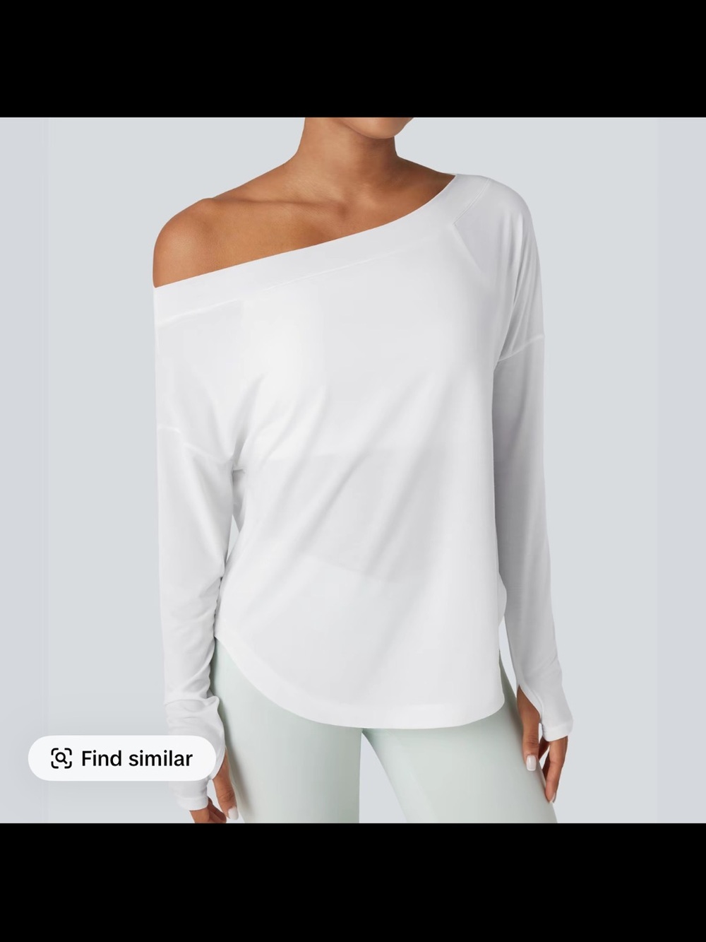 HALARA White Off-Shoulder Long Sleeve Top with Built in Bra